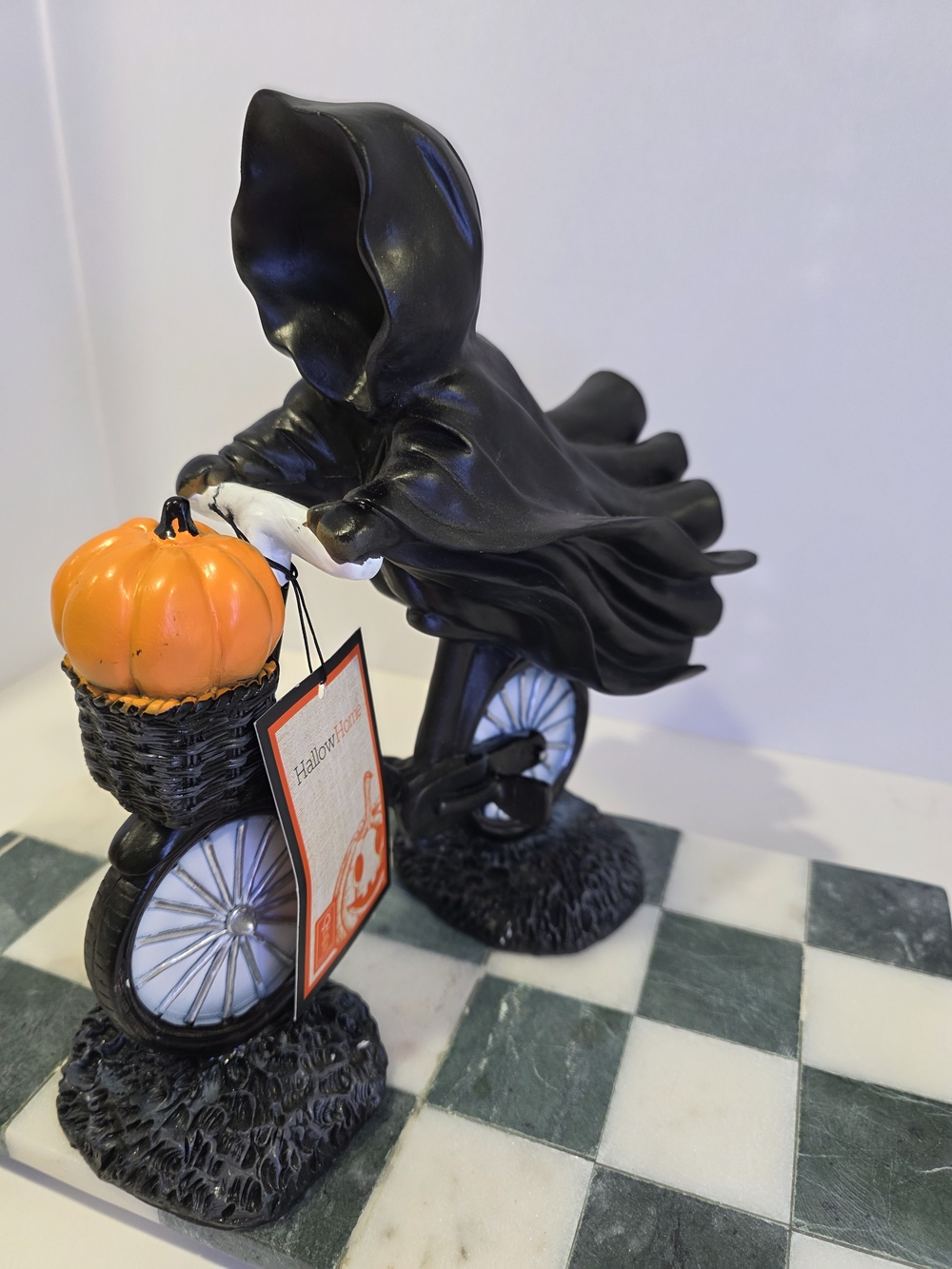 New! Grim Reaper Riding Bicycle Figurine with Pumpkin Basket. Viral